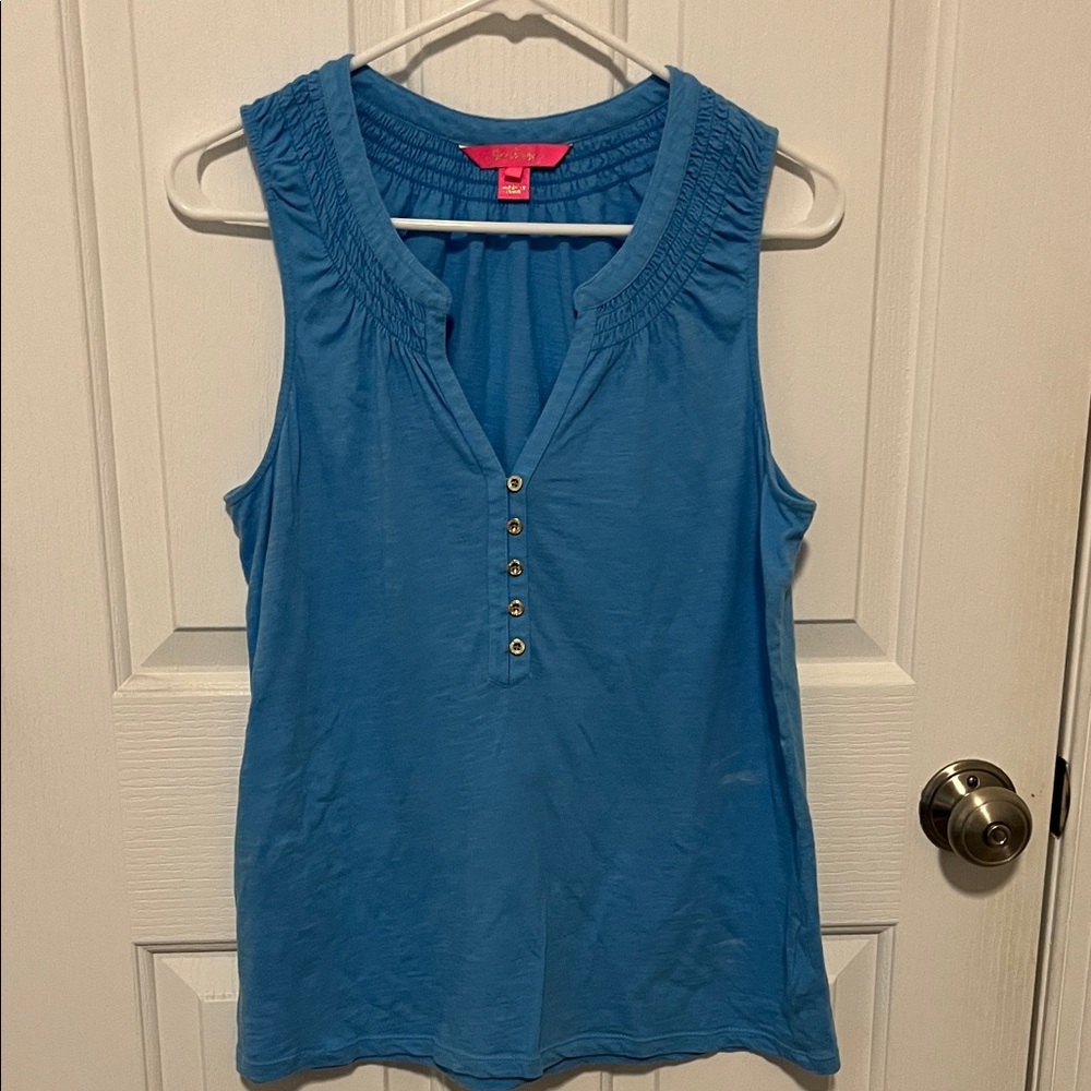 Lilly Pulitzer Blue Sleeveless Button Tank